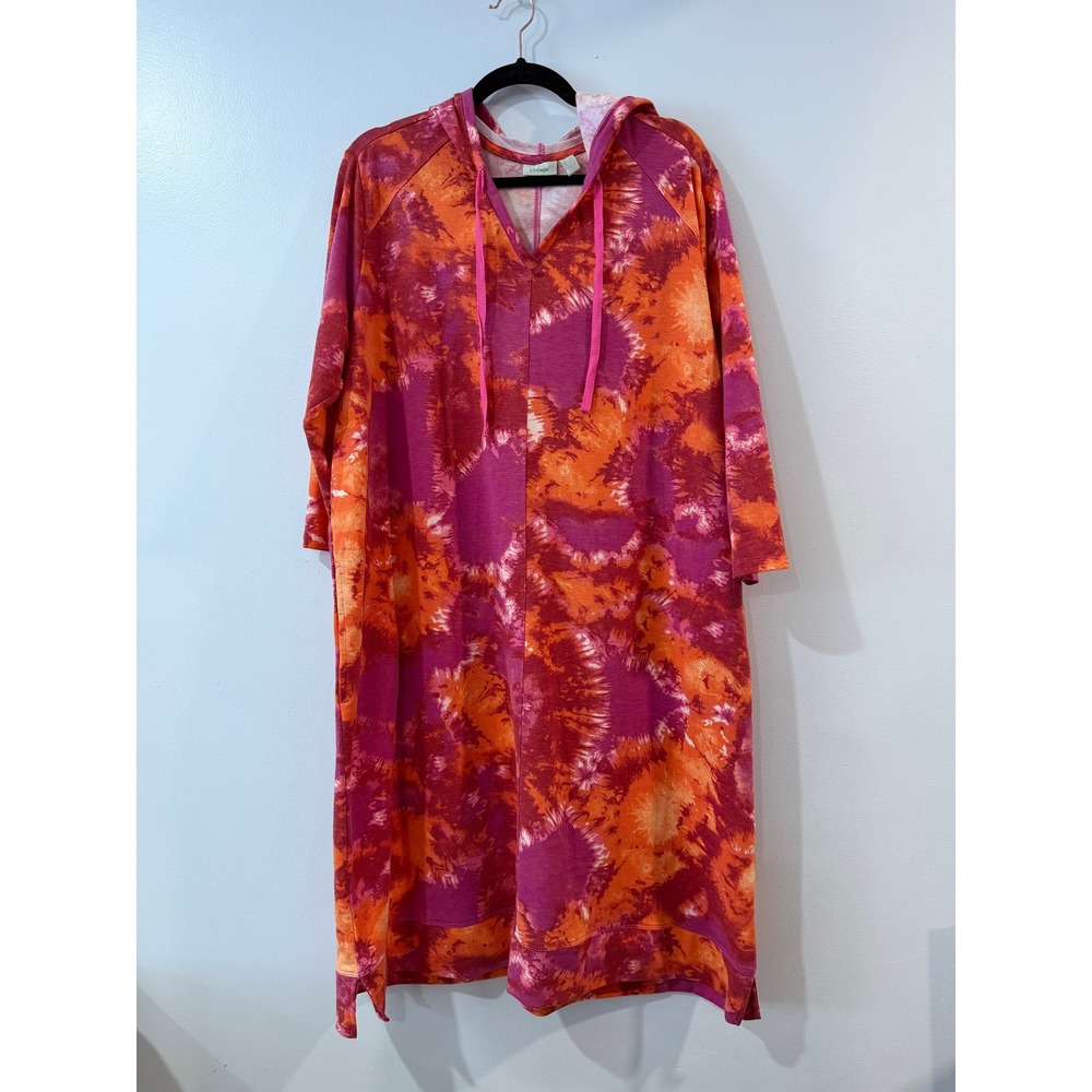 LOGO Lounge Womens 1X Tie Dye Hooded Shirt Dress Pockets 1X